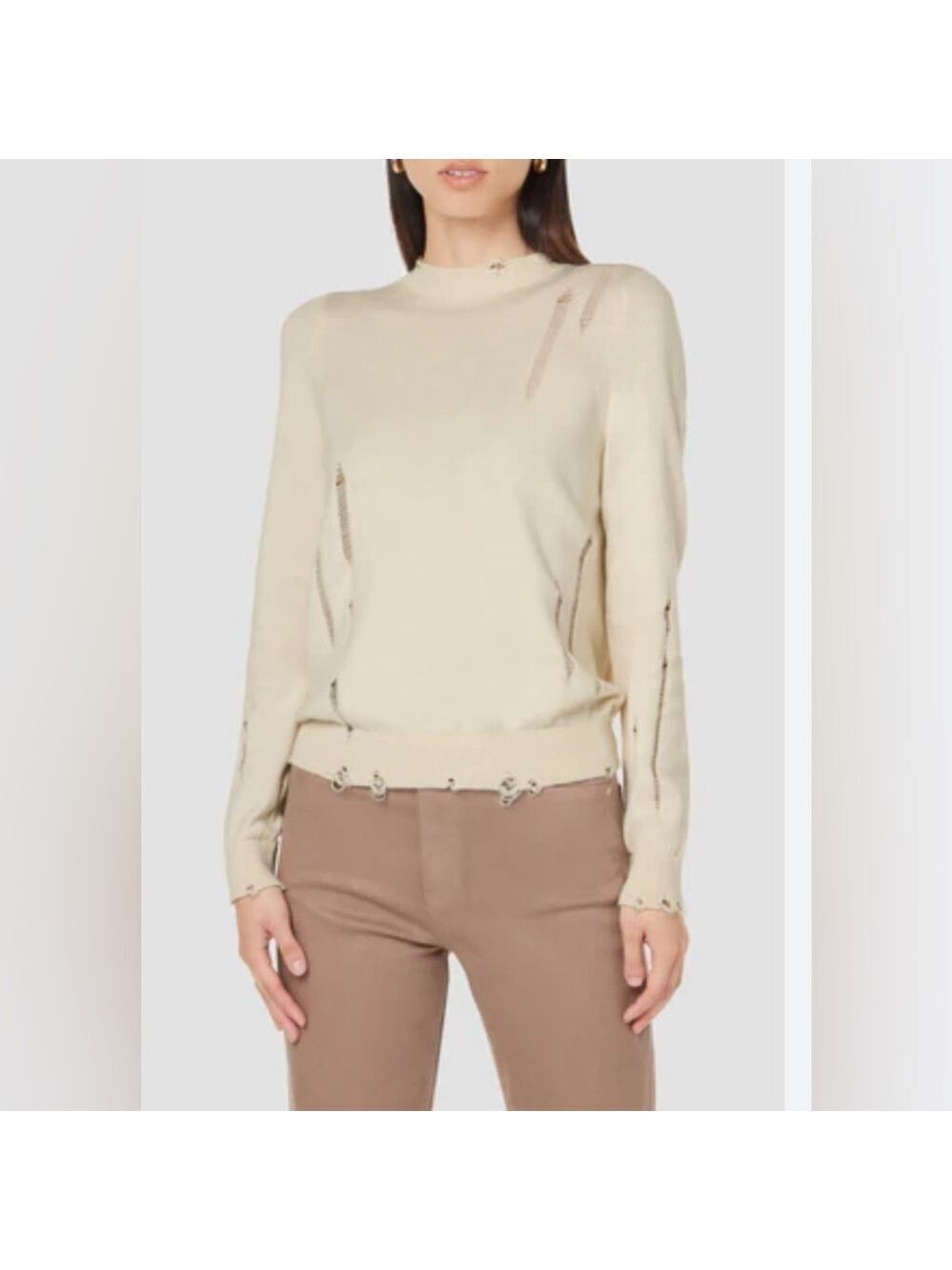 Hudson Jeans Cashmere Blend Distressed Soft Twist Back BoHo Pullover Sweater L